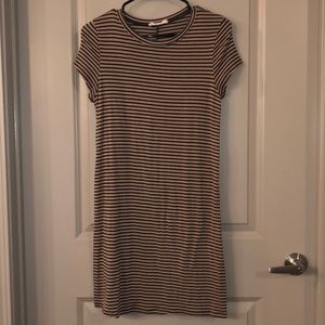 Black & Tan Striped T-Shirt Dress